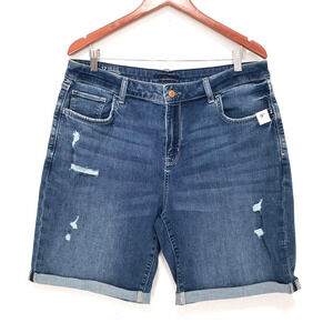 Arizona Denim Bermuda Shorts PLUS SIZE 17 Blue Mid Rise Jeans Distressed 9" Inse